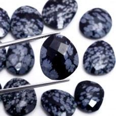 Natural snowflake obsidian 13x9.5mm to 18x14.5mm uneven oval briolette